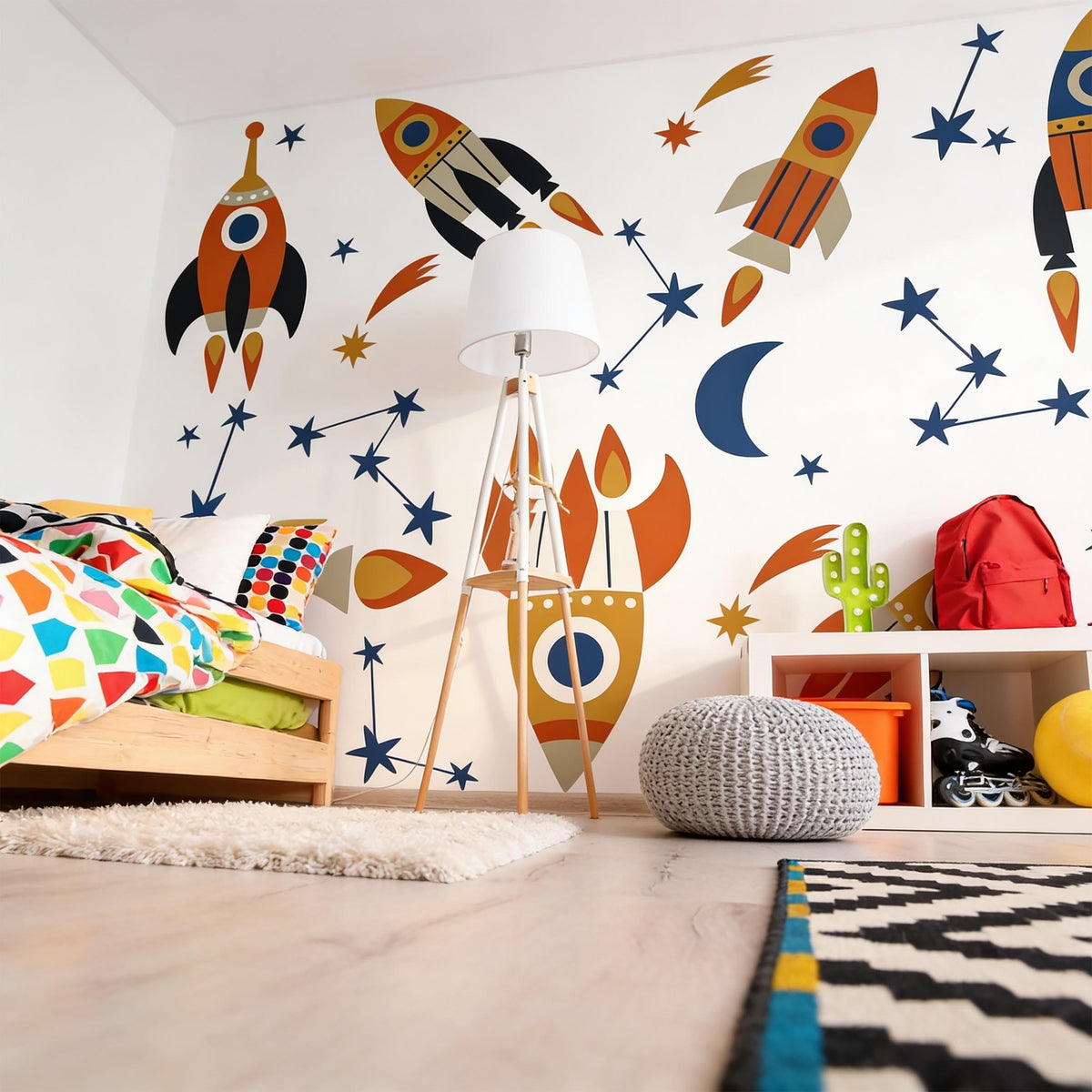 Space Wall Decals arranged on a feature wall