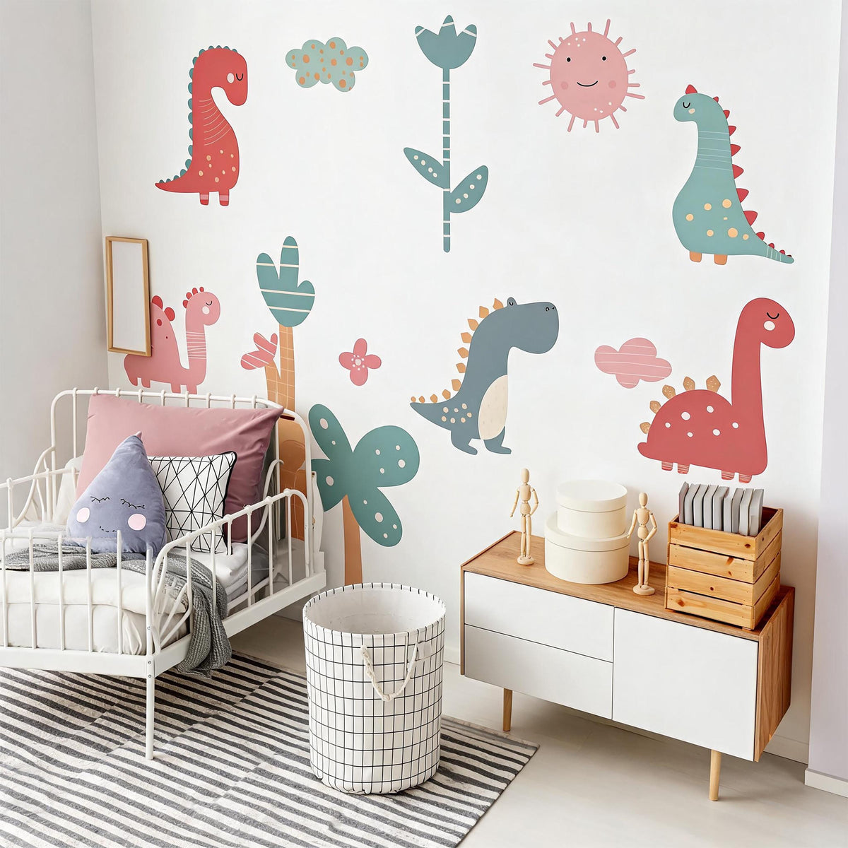 Dinosaur Wall Decals displayed in a styled space