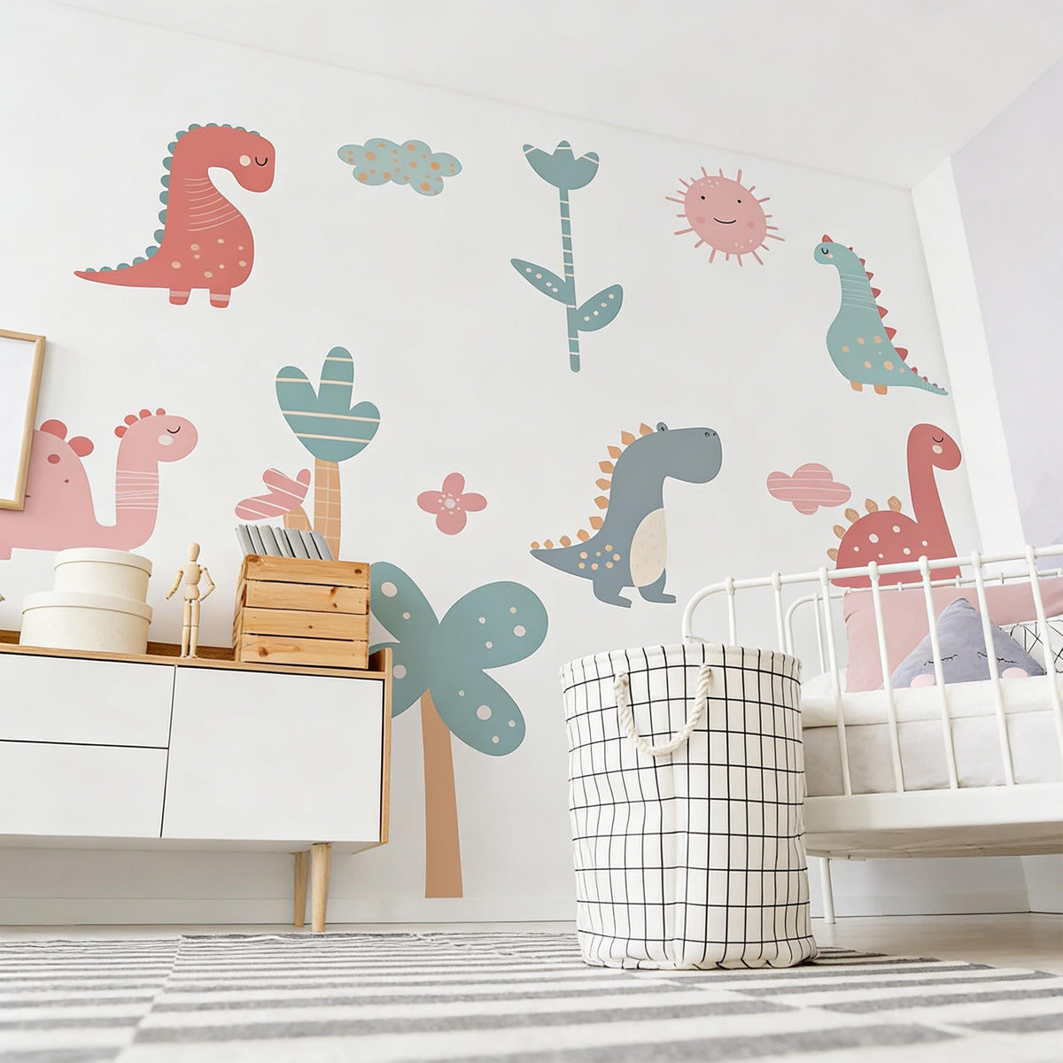 Dinosaur Wall Decals arranged on a feature wall