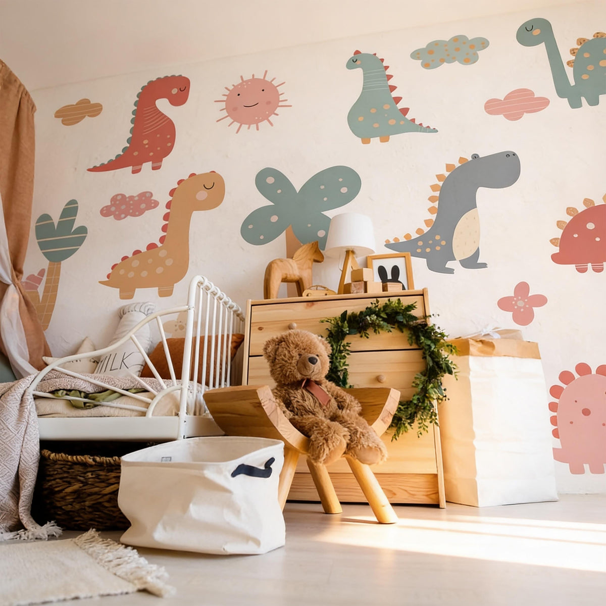 Dinosaur Wall Decals shown in a home interior