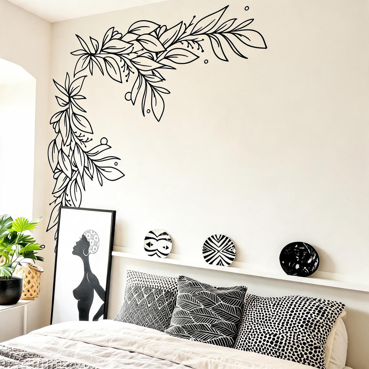 Floral Corner Wall Decal arranged on a feature wall