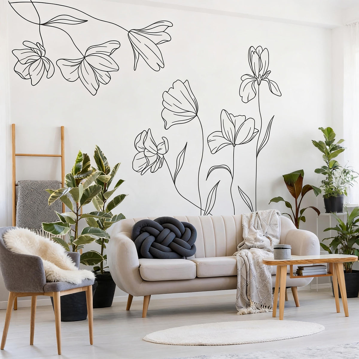 Floral Corner Wall Decal displayed in a styled space