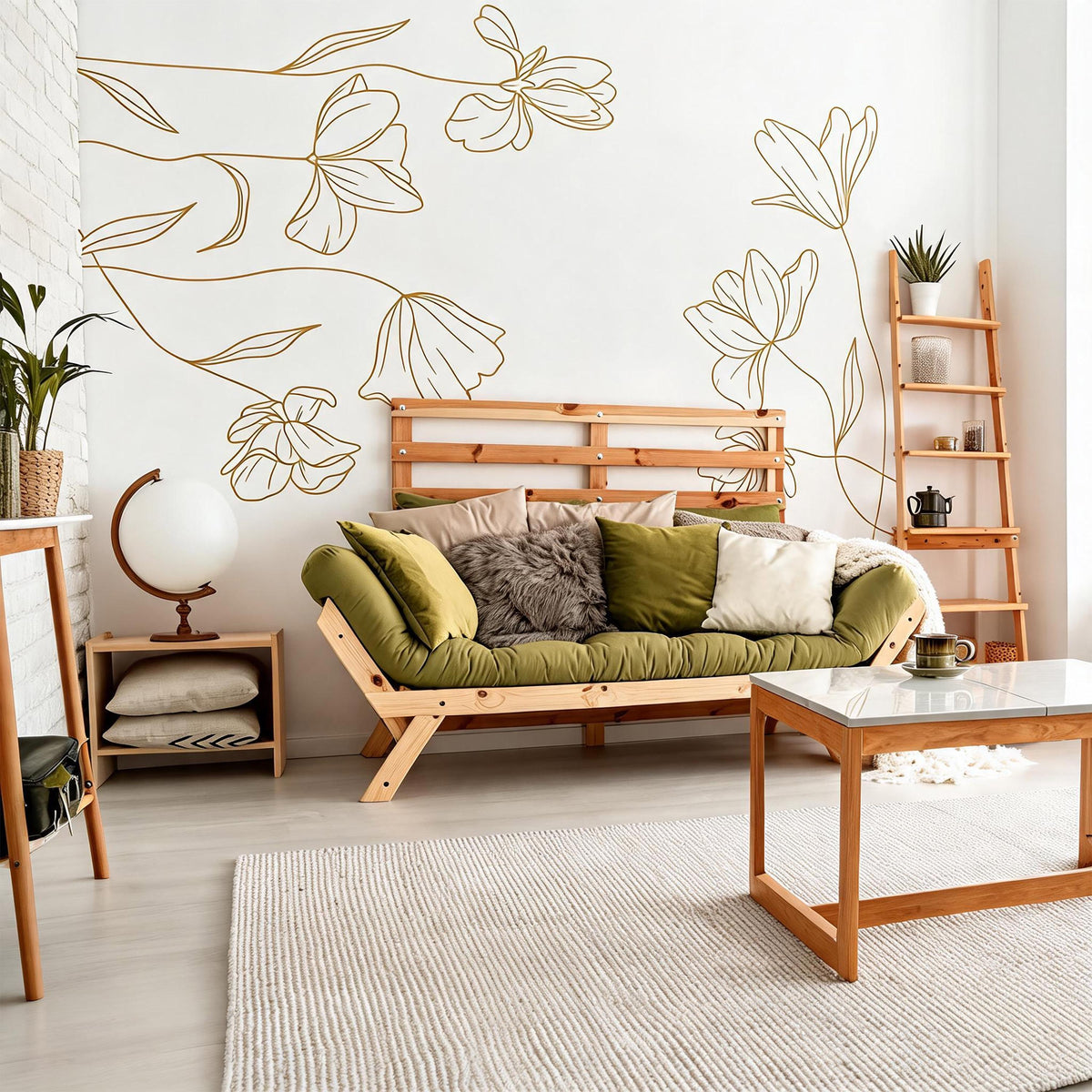 Floral Corner Wall Decal size reference on a wall