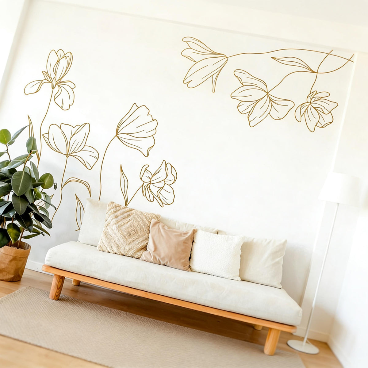 Floral Corner Wall Decal installed on a styled wall