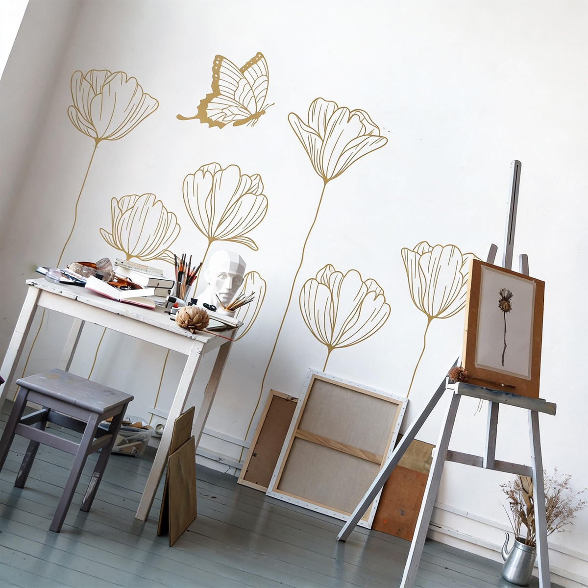 Floral Wall Decals Set styled in a room setting