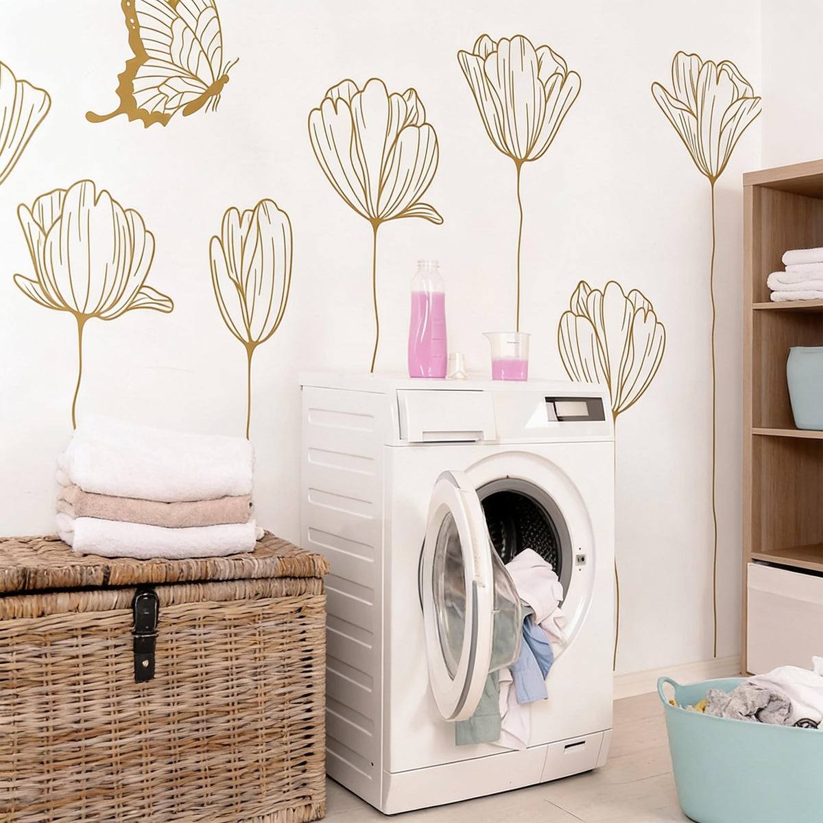 Floral Wall Decals Set displayed in a styled space