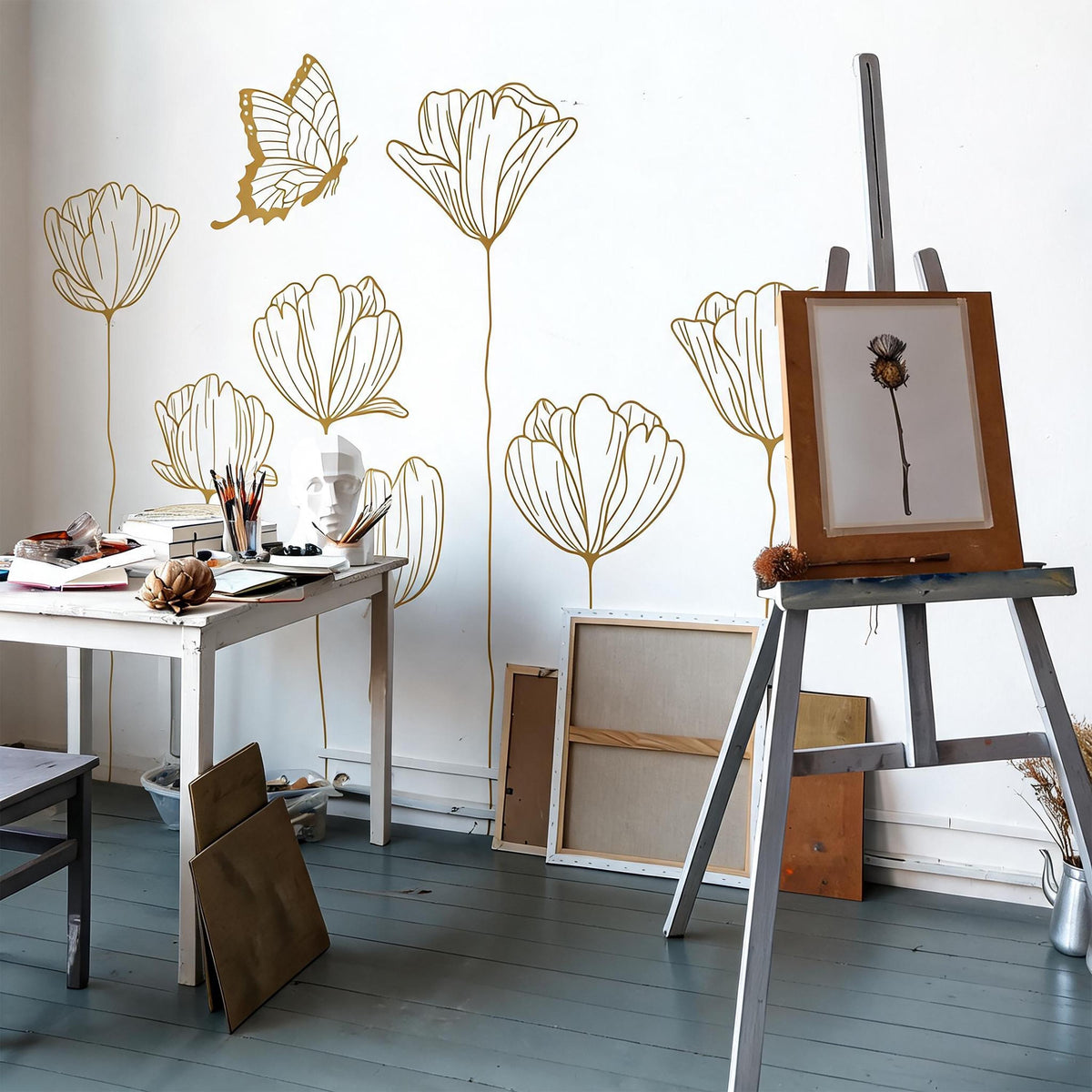 Floral Wall Decals Set arranged on a feature wall