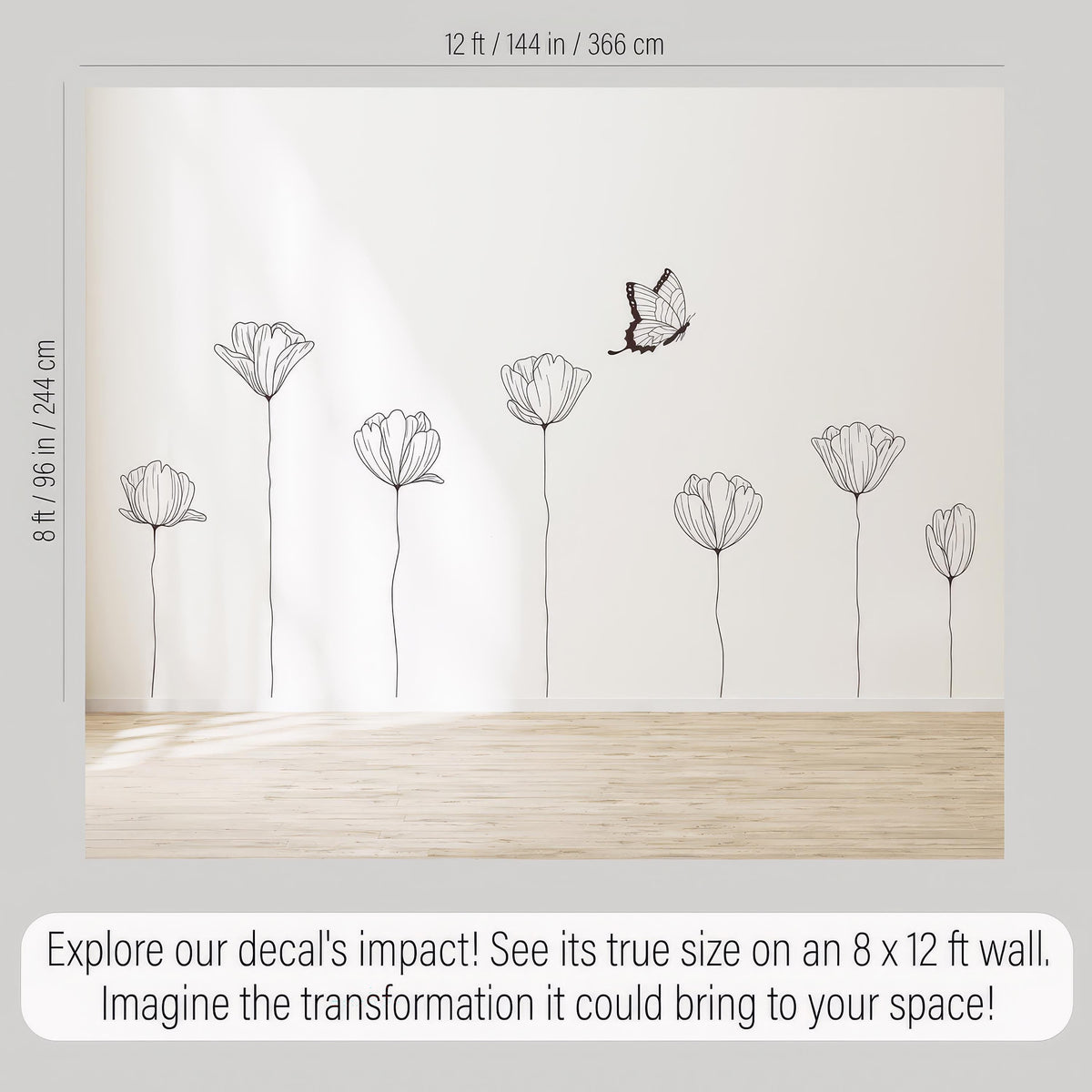 Close-up detail of floral wall decals set matte vinyl finish