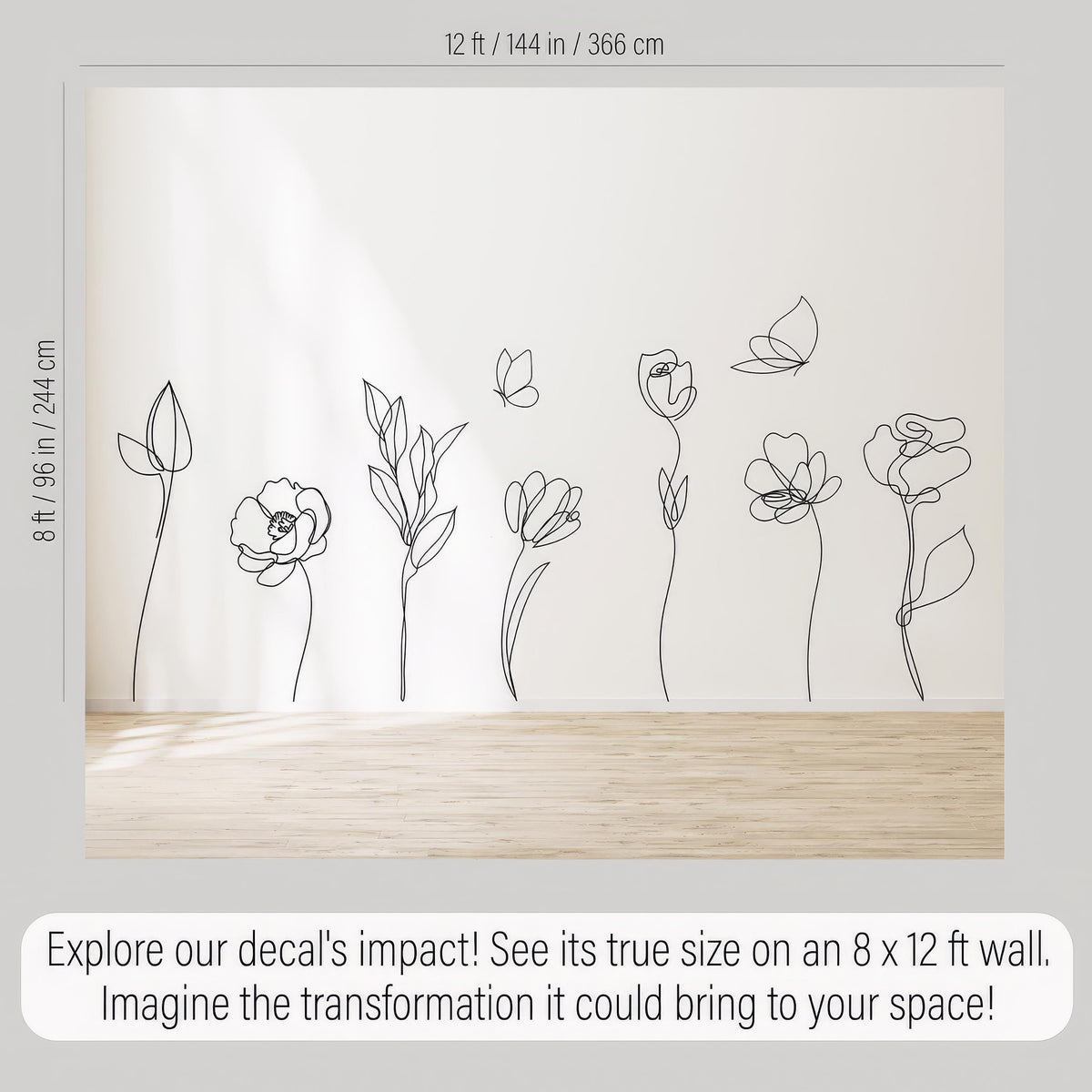 Floral Wall Decals Set size reference on a wall