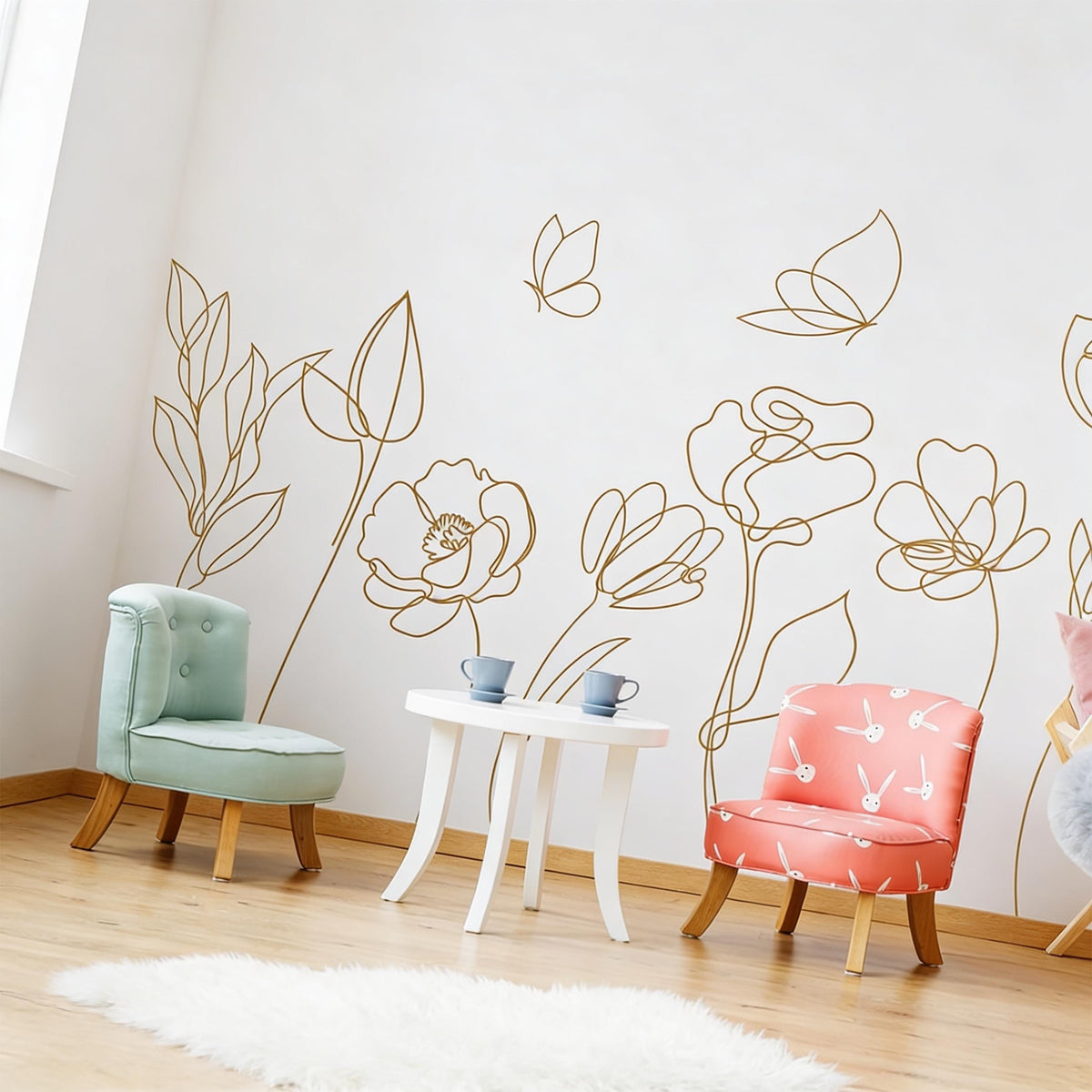 Floral Wall Decals Set arranged on a feature wall