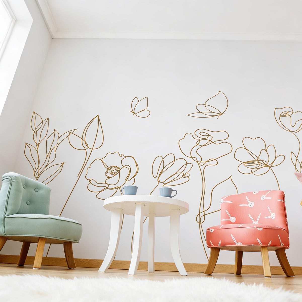 Floral Wall Decals Set displayed in a styled space