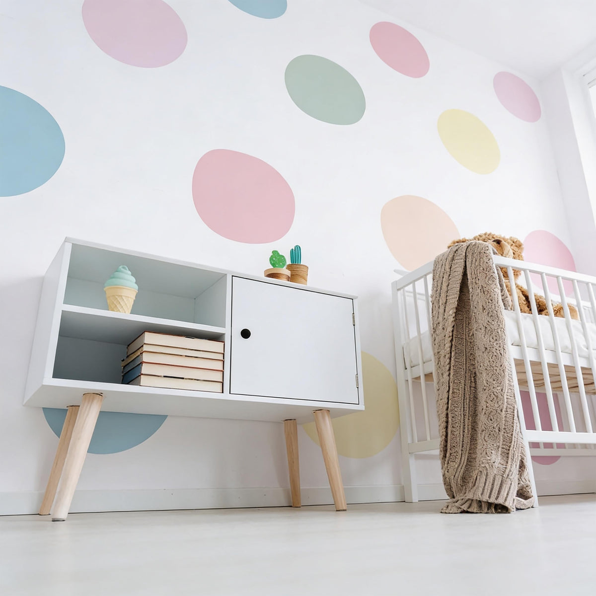 Polka Dot Wall Decals arranged on a feature wall