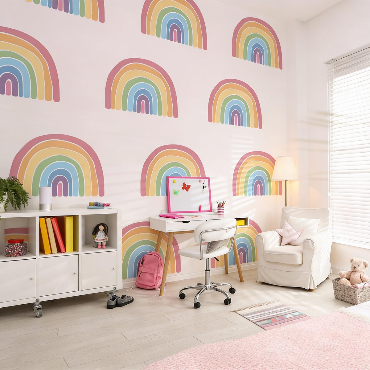 Rainbow Wall Decals Vinyl arranged on a feature wall