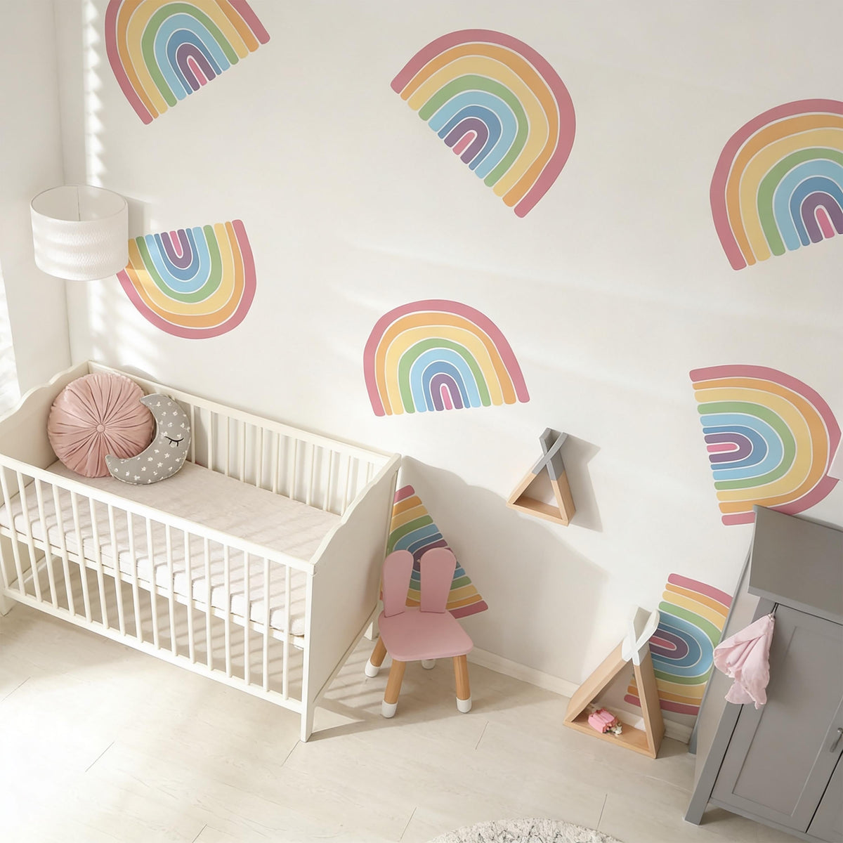 Rainbow Wall Decals Vinyl displayed in a styled space