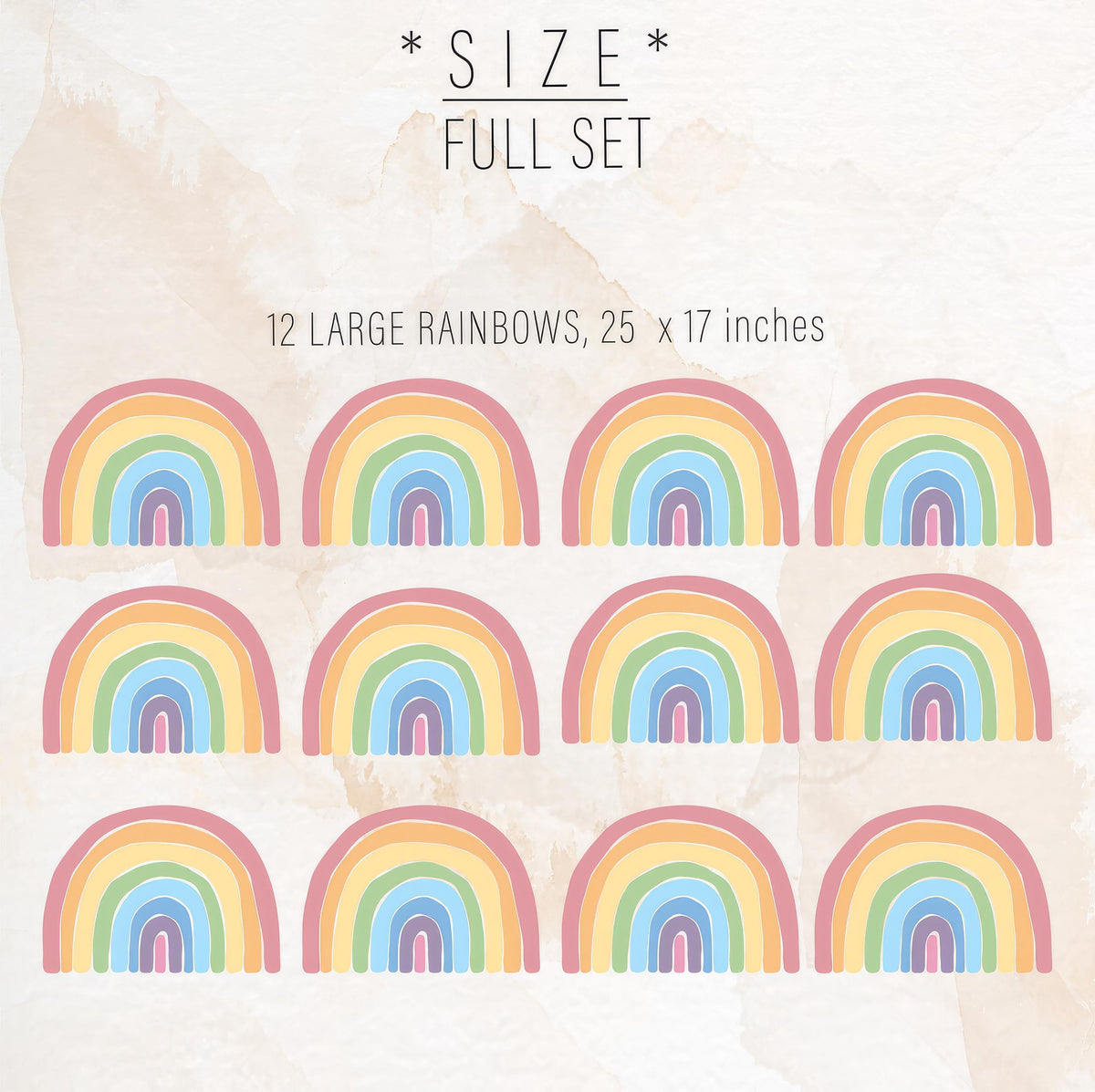 Close-up detail of rainbow wall decals vinyl matte vinyl finish