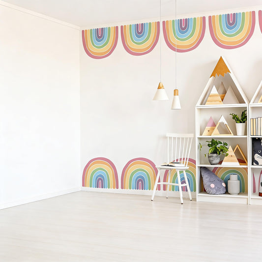 Rainbow Wall Decals Vinyl installed on a styled wall