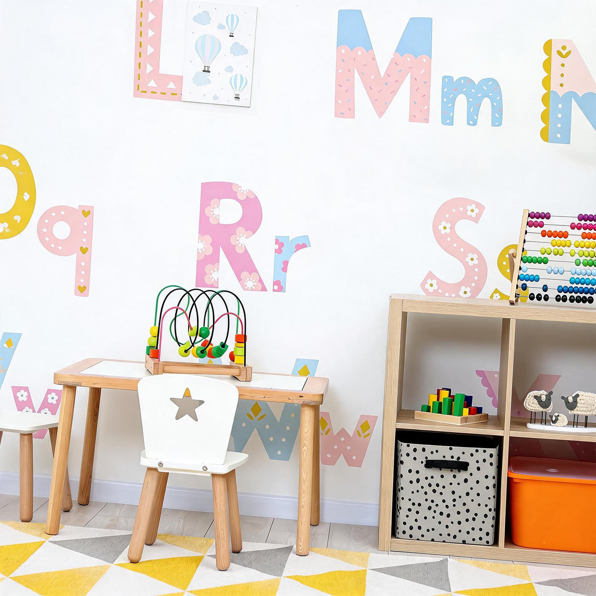 Floral Alphabet Wall Decals Vinyl arranged on a feature wall