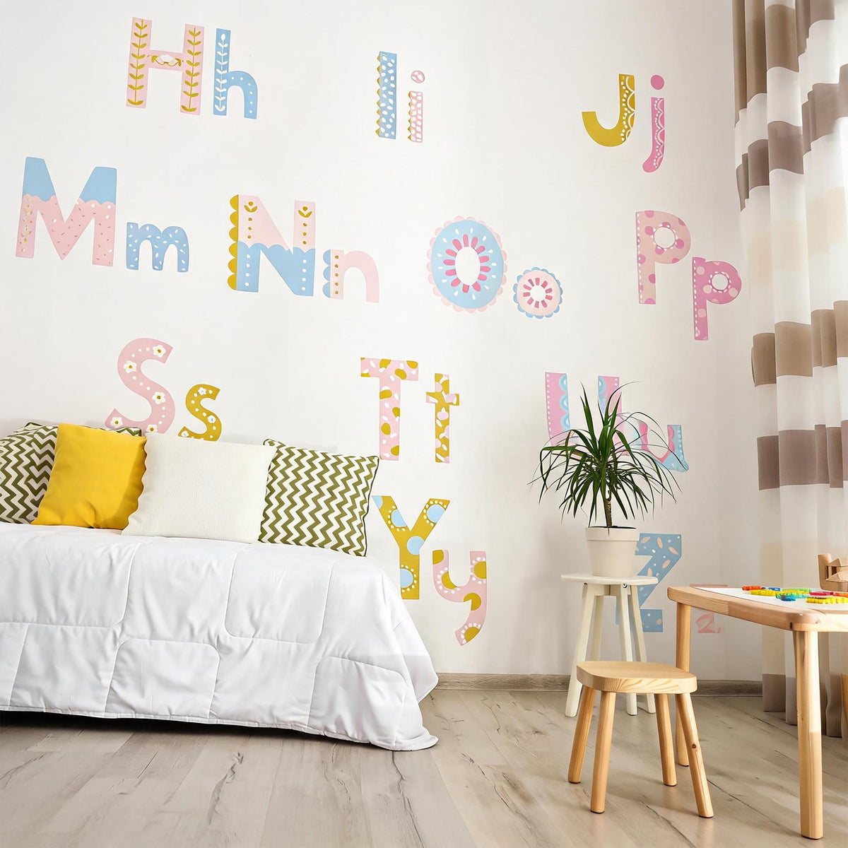 Floral Alphabet Wall Decals Vinyl close-up styled detail