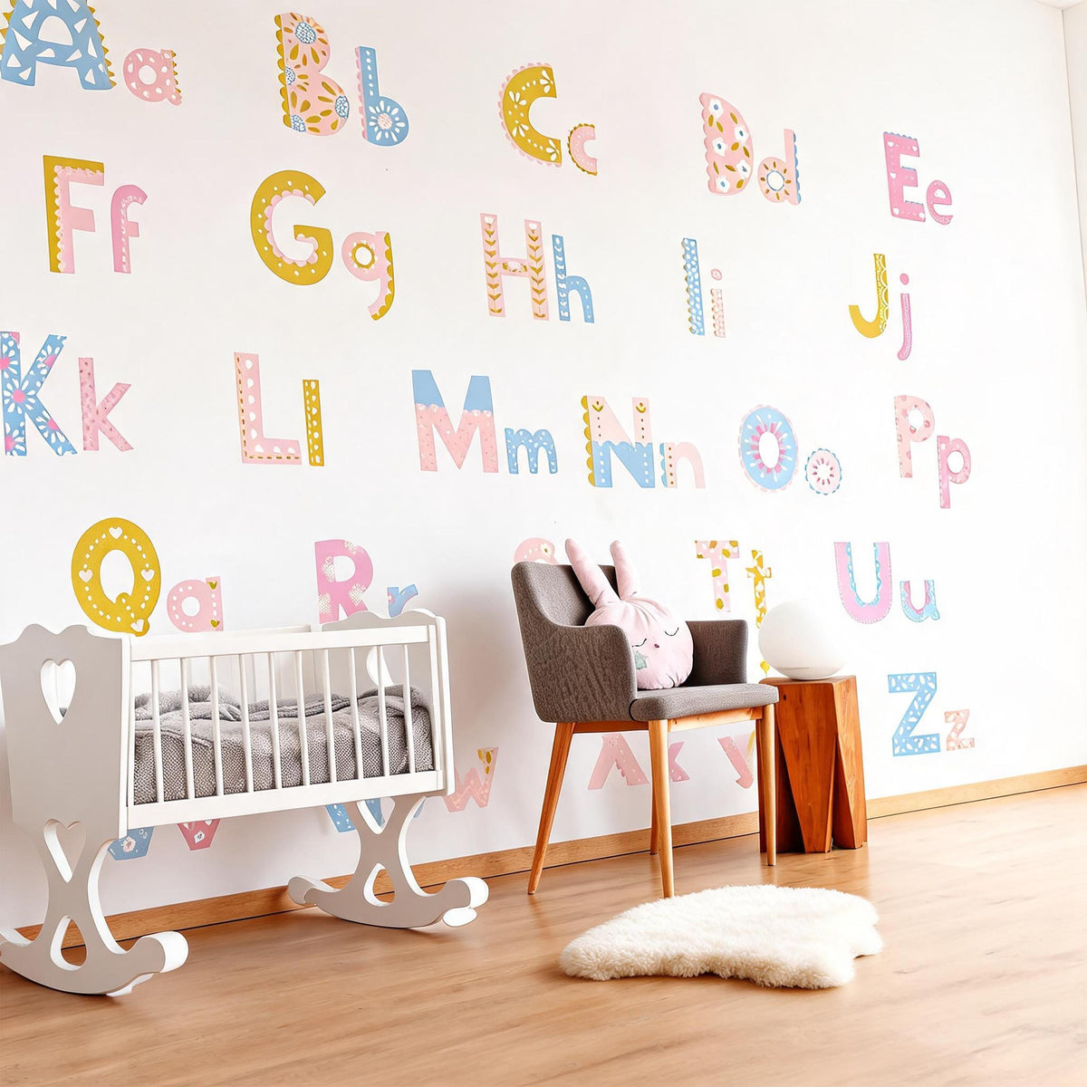 Floral Alphabet Wall Decals Vinyl shown in a home interior
