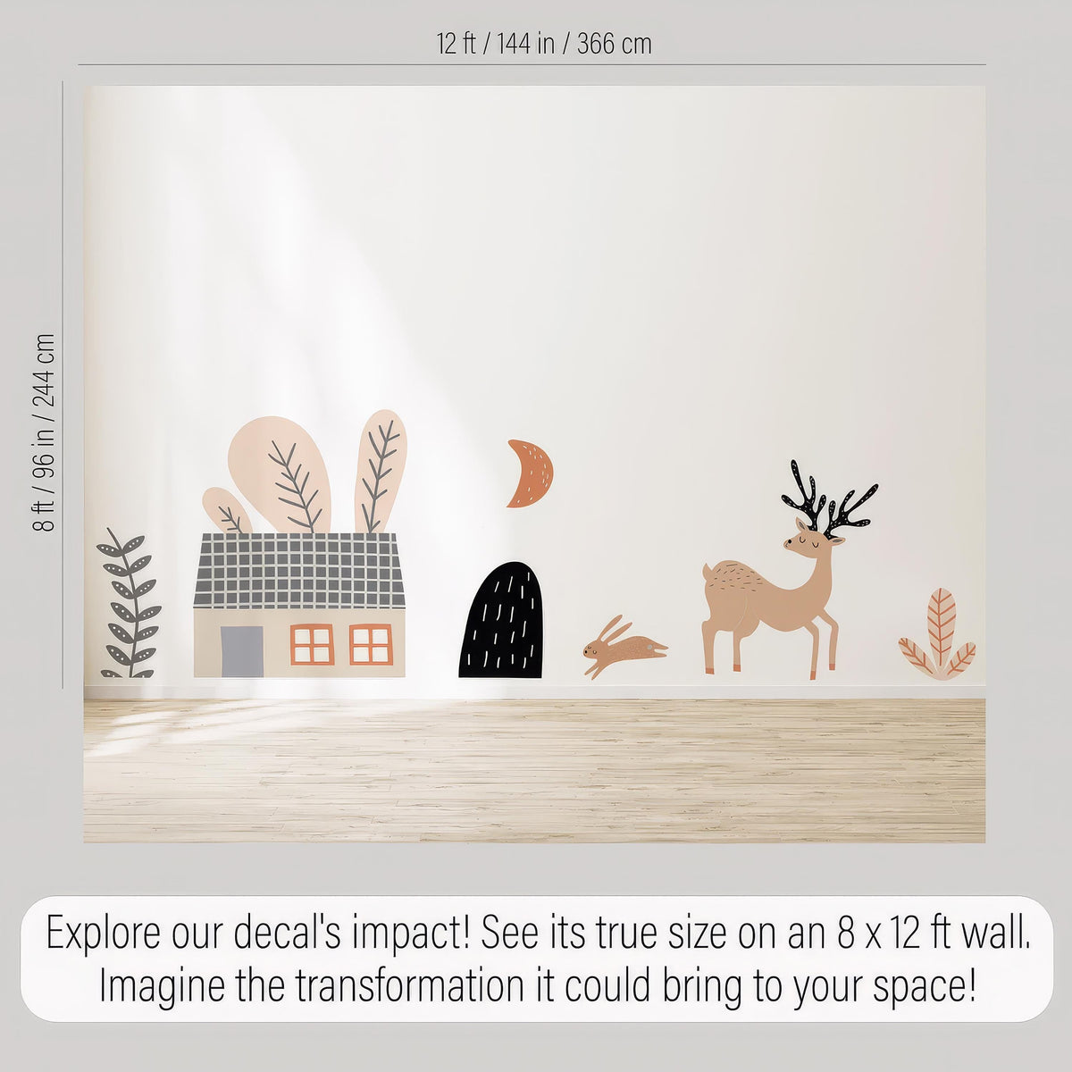 Woodland Wall Decals Vinyl size reference on a wall