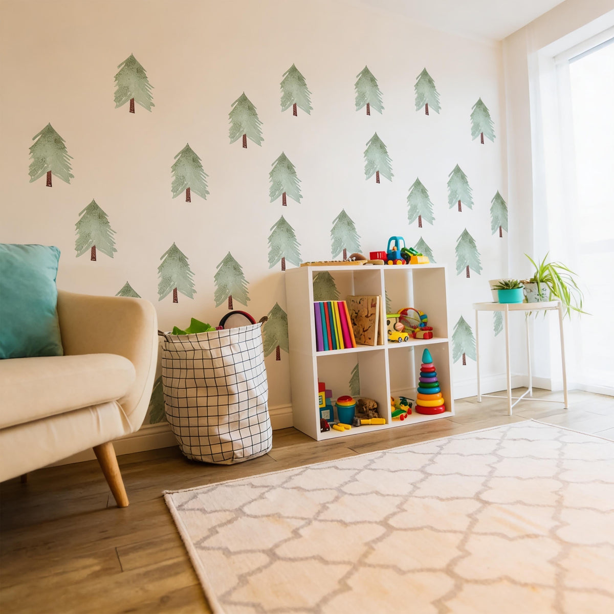 Pine Tree Wall Decals Vinyl installed on a styled wall