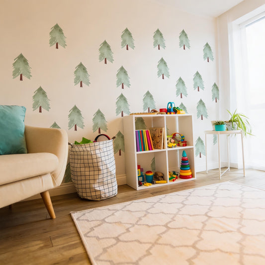 Pine Tree Wall Decals Vinyl installed on a styled wall