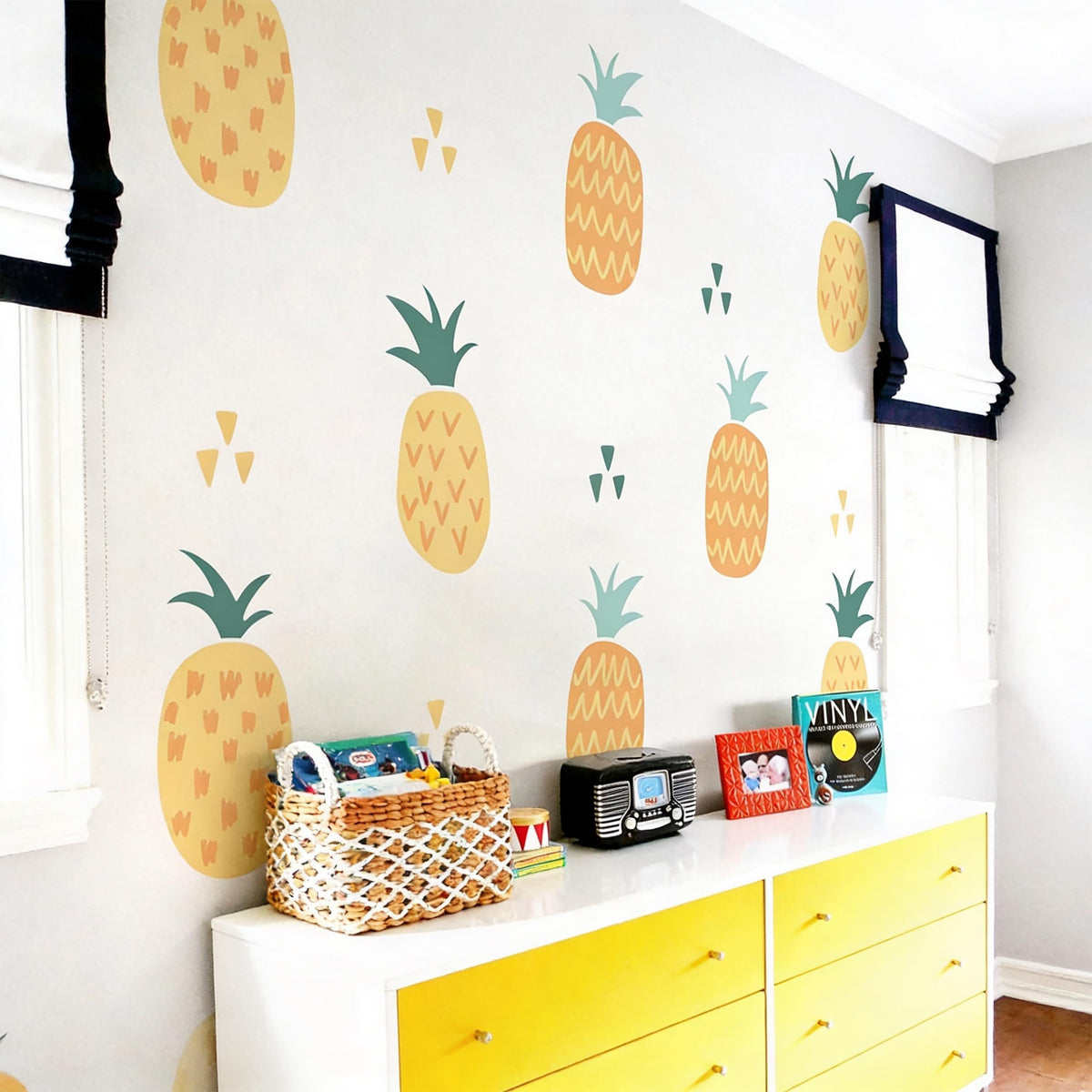 Pineapple Wall Decals Vinyl installed on a styled wall