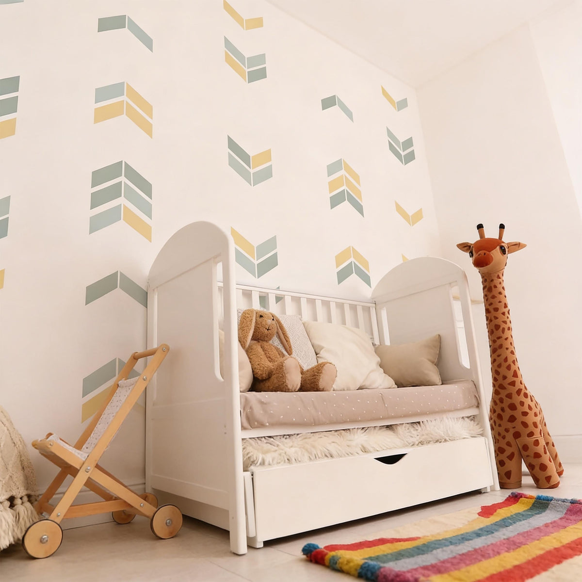 Herringbone Wall Decals Vinyl styled in a room setting