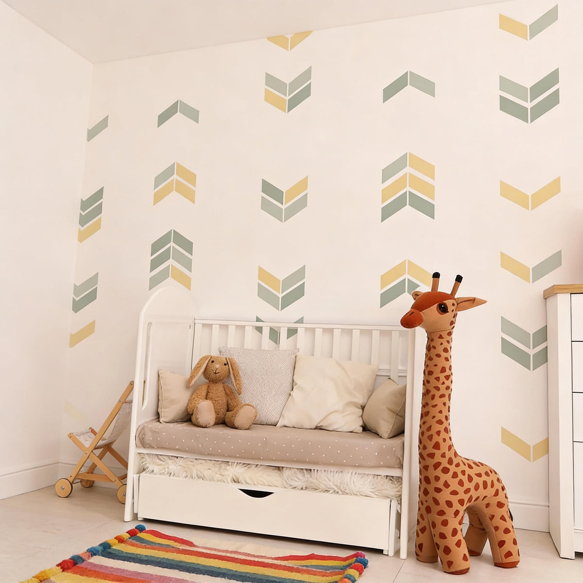 Herringbone Wall Decals Vinyl arranged on a feature wall