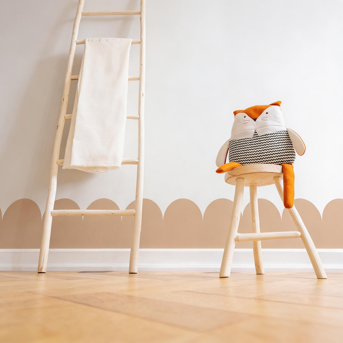 Scallop Wall Decal Border styled on a decorated wall