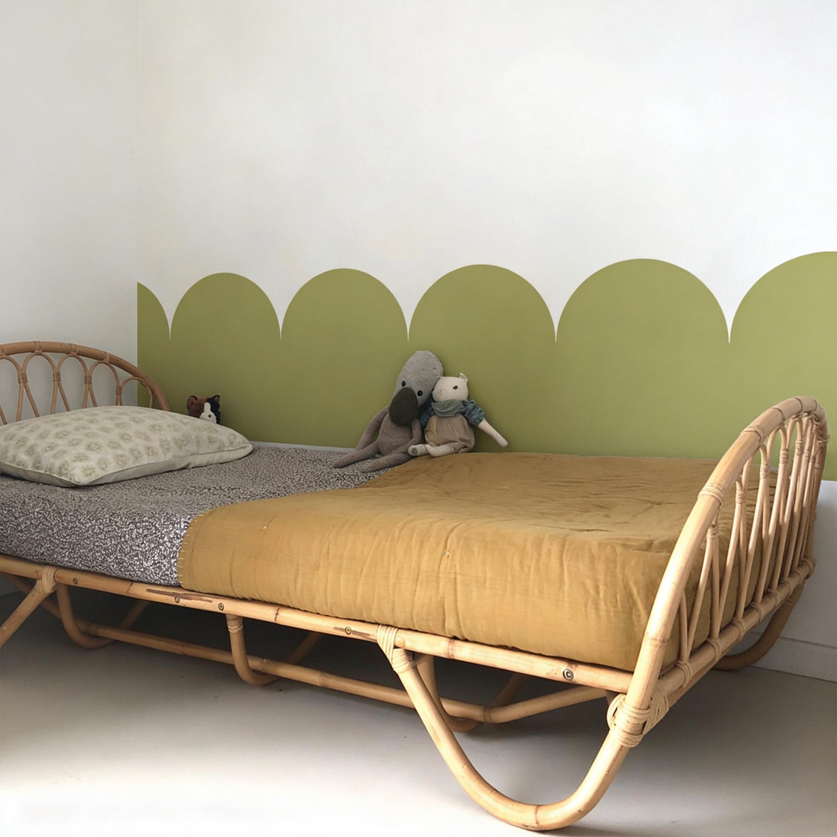Large Scallop Wall Decal Border styled on a decorated wall