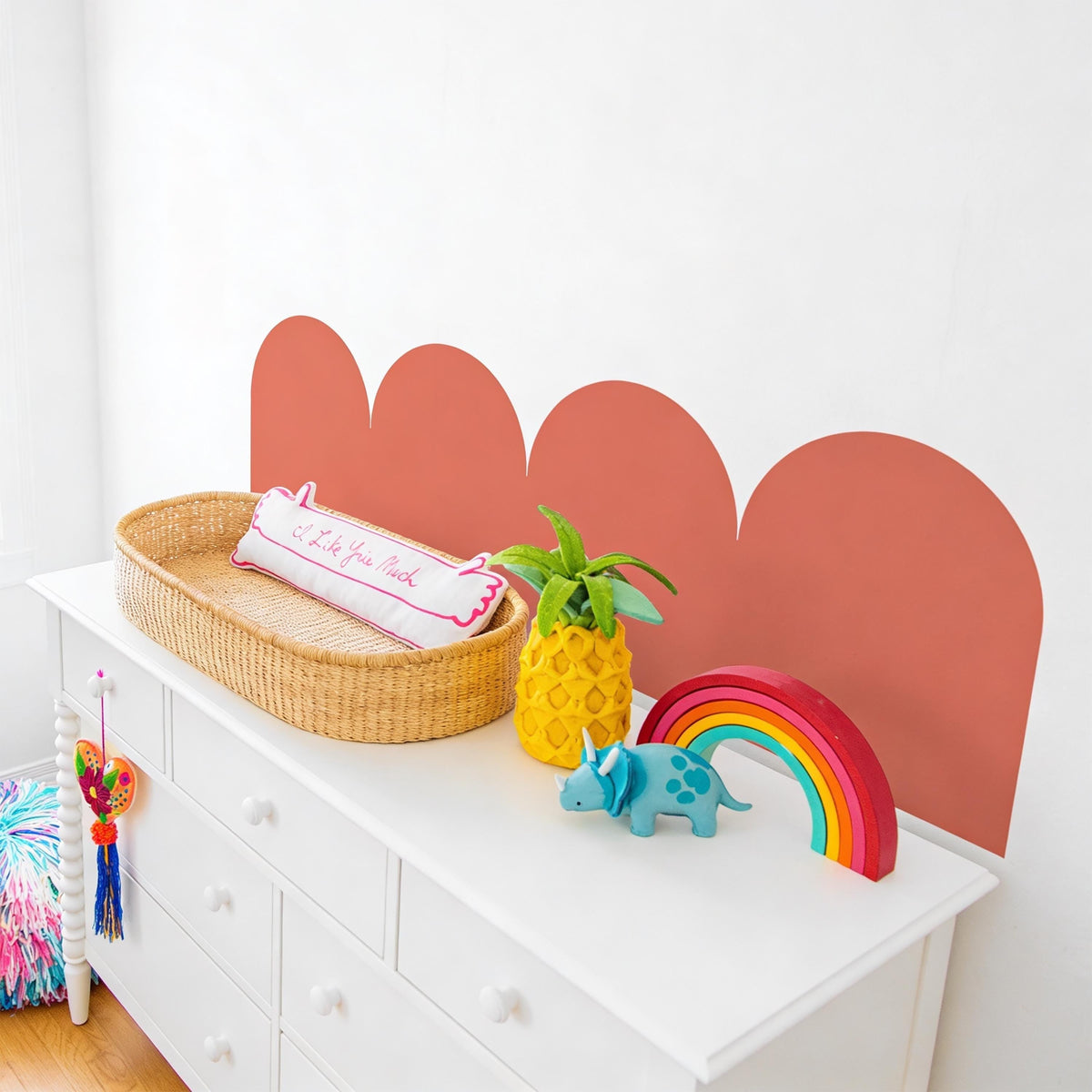 Large Scallop Wall Decal Border arranged on a wall