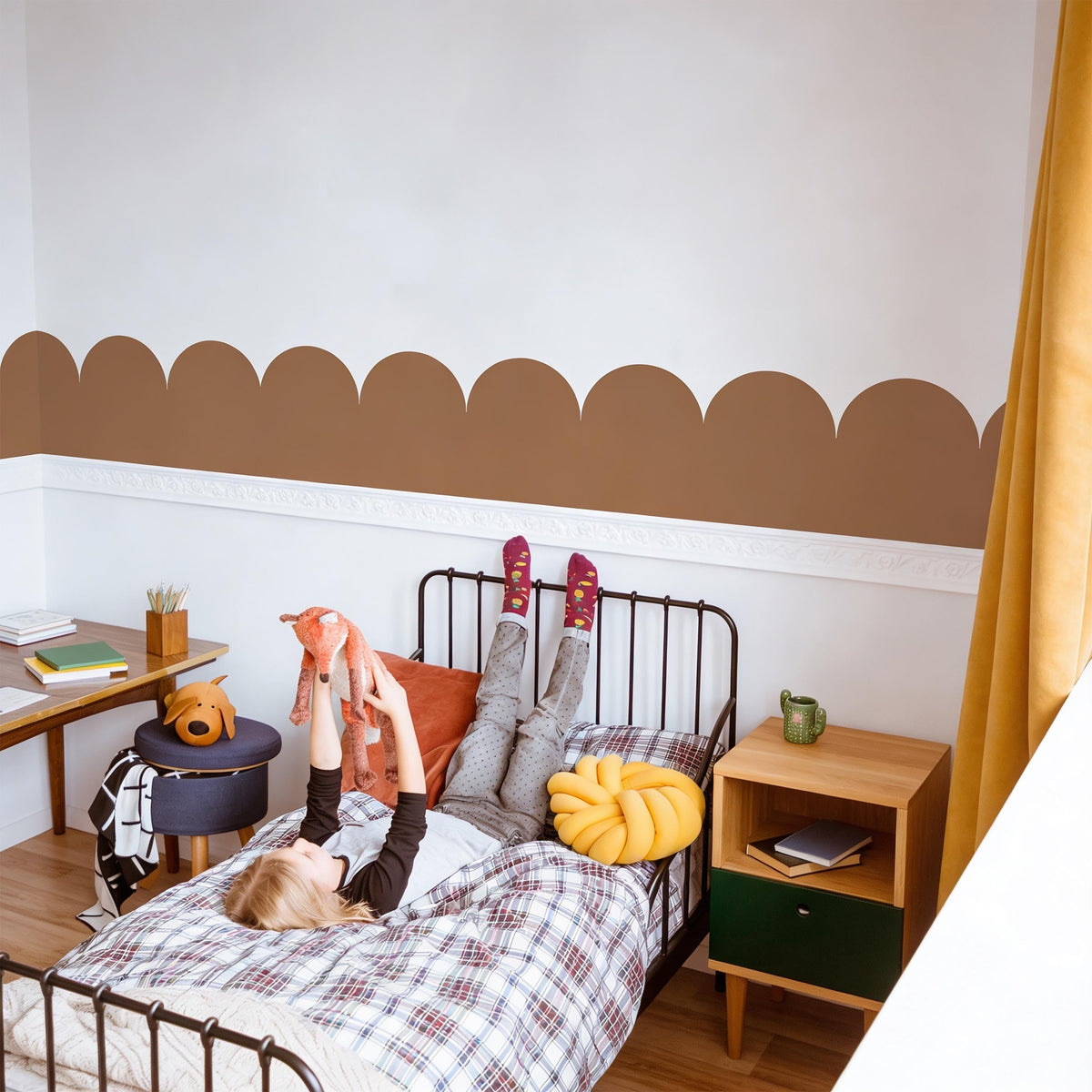 Large Scallop Wall Decal Border shown in a nursery setting