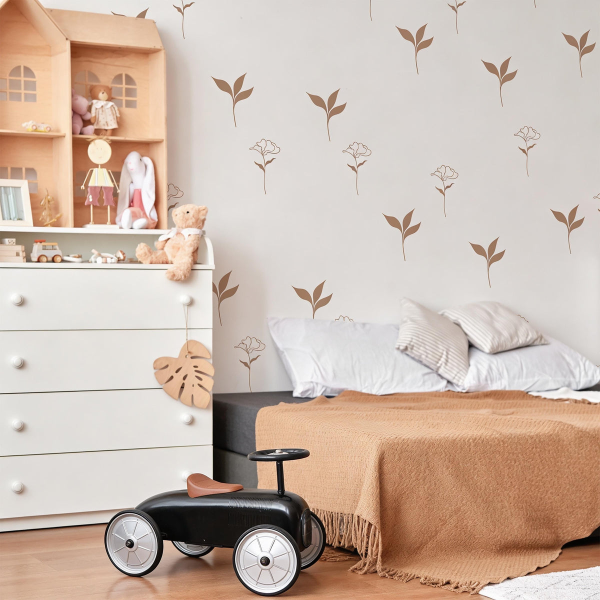 Small Flower Wall Decals displayed in a styled space