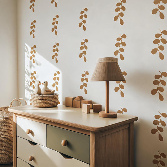 Leaf Wall Decals styled on a decorated wall