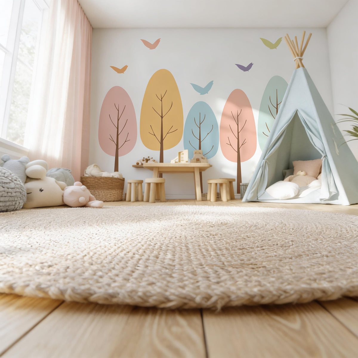 Tree Wall Decal Set shown in a nursery setting