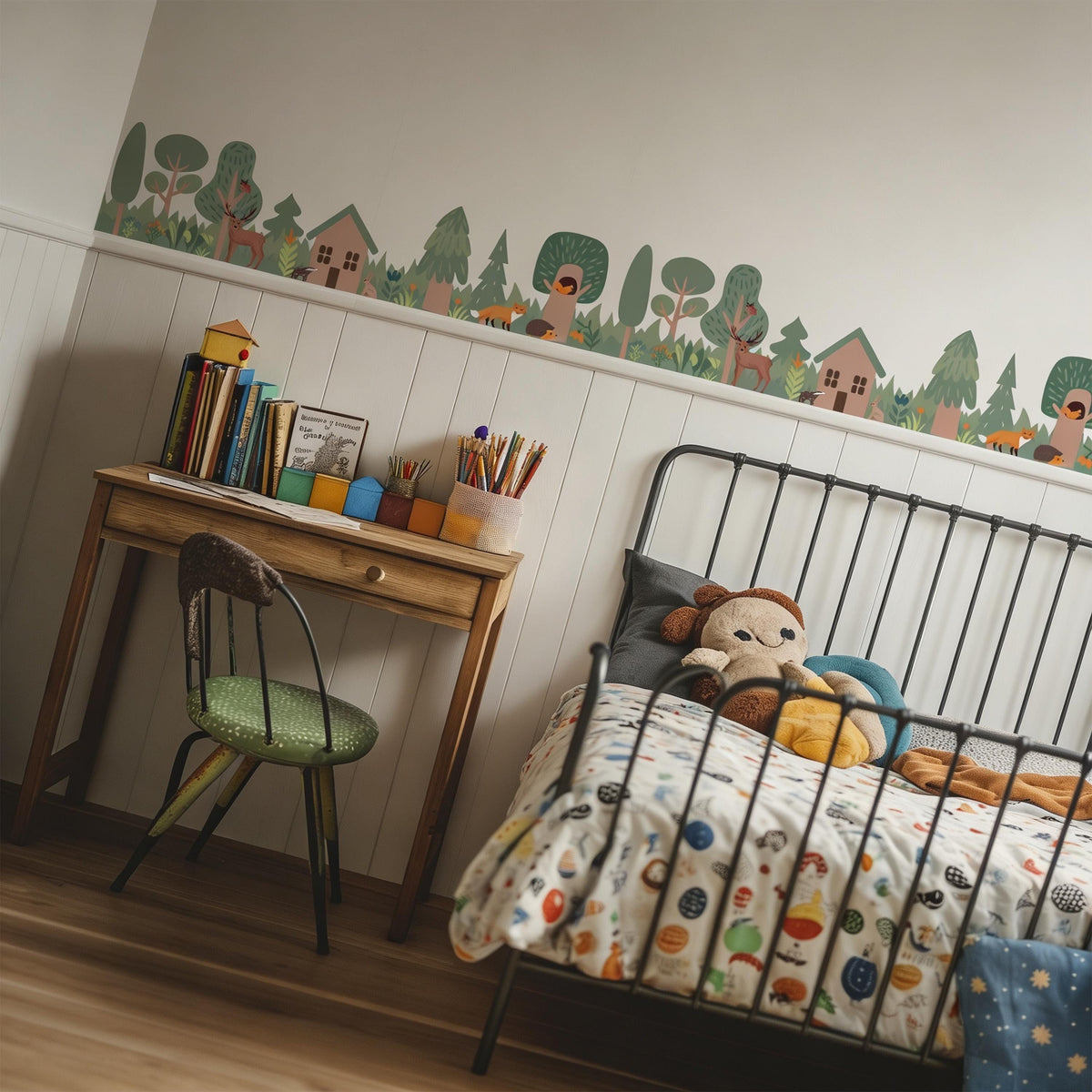 Woodland Border Wall Decal arranged on a wall
