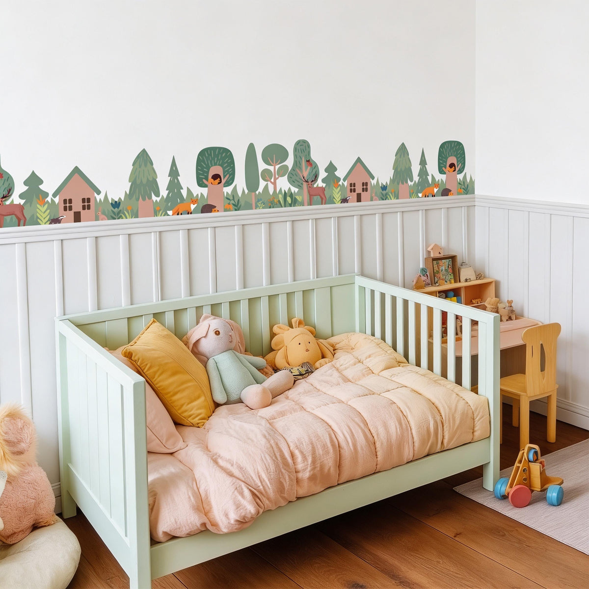 Woodland Border Wall Decal styled on a decorated wall