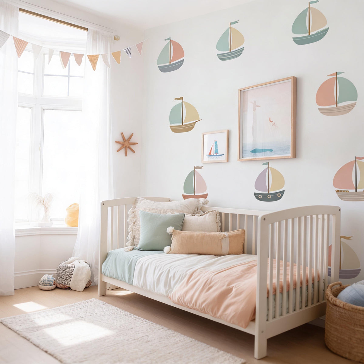 Sailboat Wall Decal Set arranged on a wall