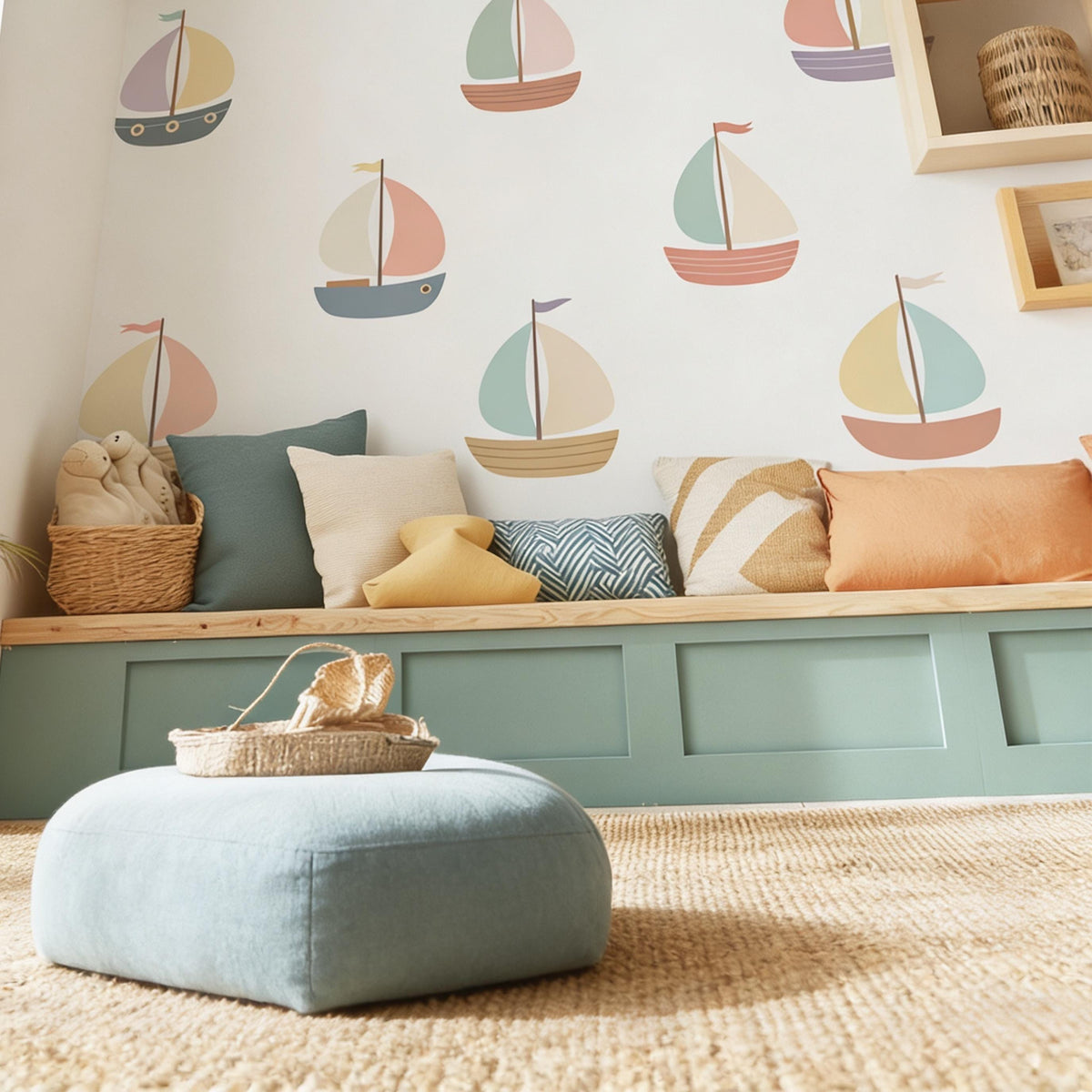 Sailboat Wall Decal Set styled on a decorated wall