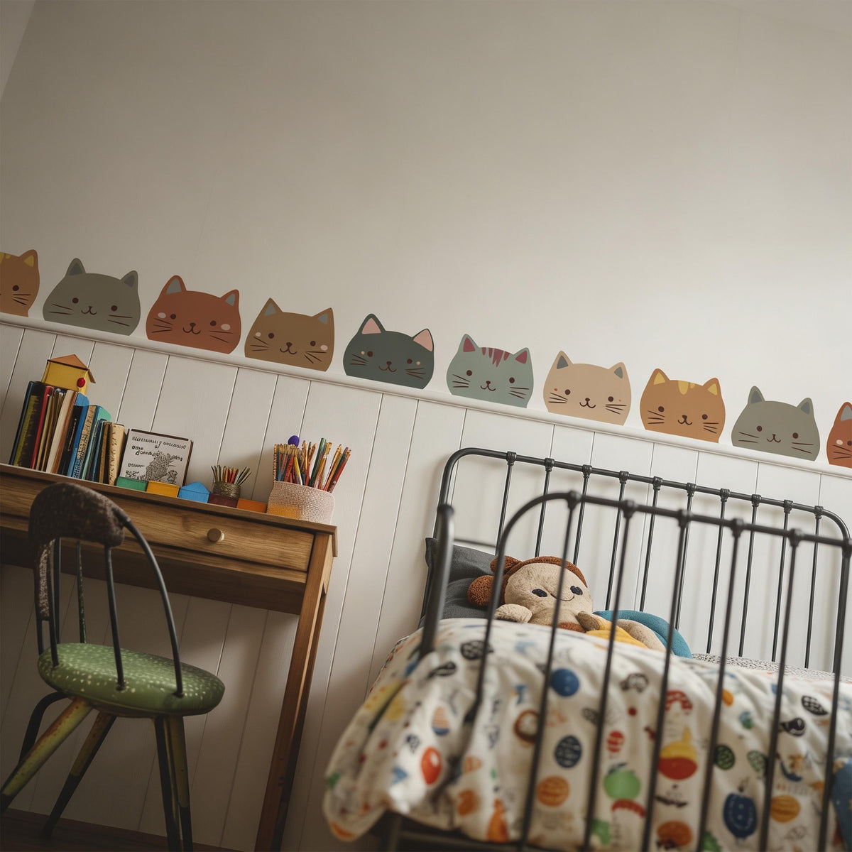 Cat Border Wall Decal displayed in a styled space