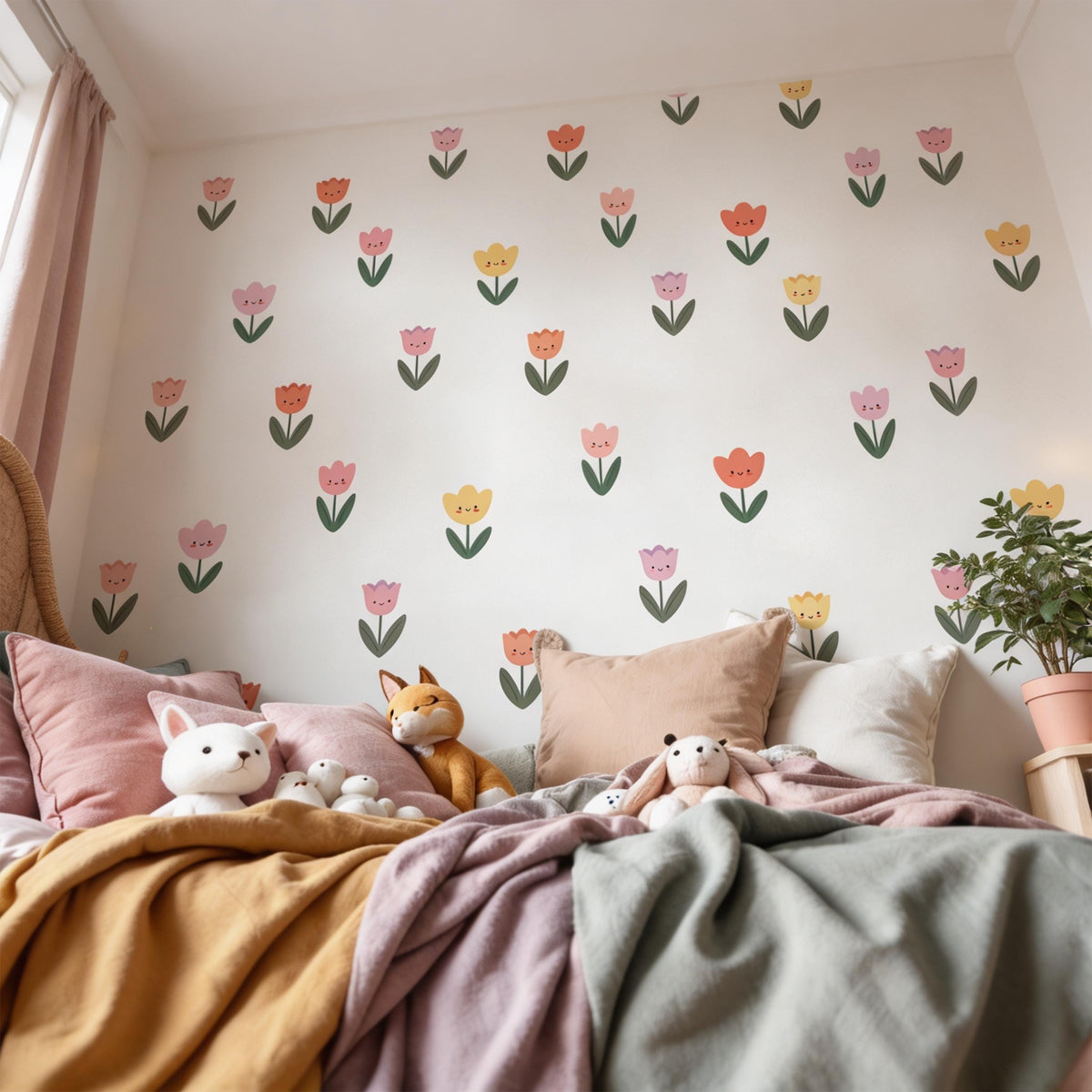 Tulip Wall Decal Border styled in a room setting