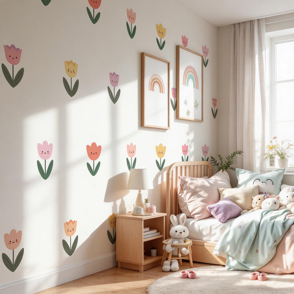 Tulip Wall Decal Border arranged on a wall