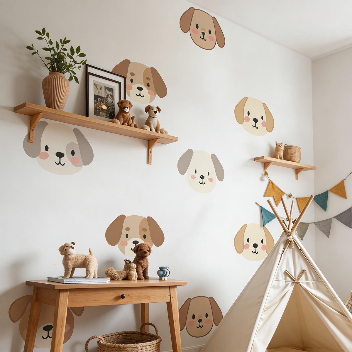 Color and size reference for Dog Face Wall Decal Set