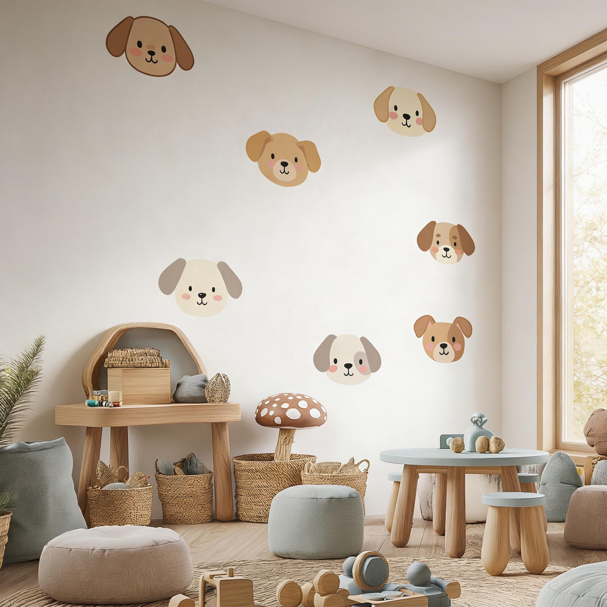 Dog Face Wall Decal Set displayed in a styled space