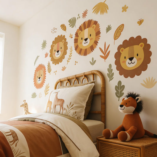 Lion Wall Decal Set styled on a decorated wall