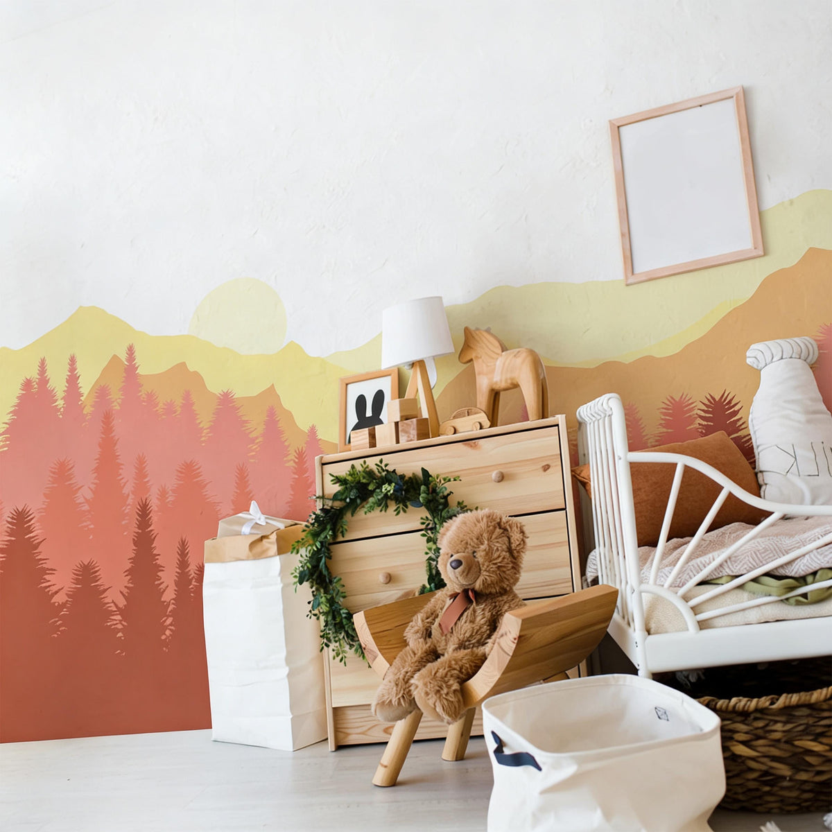 Mountain Forest Wall Mural Decal shown in a room setting