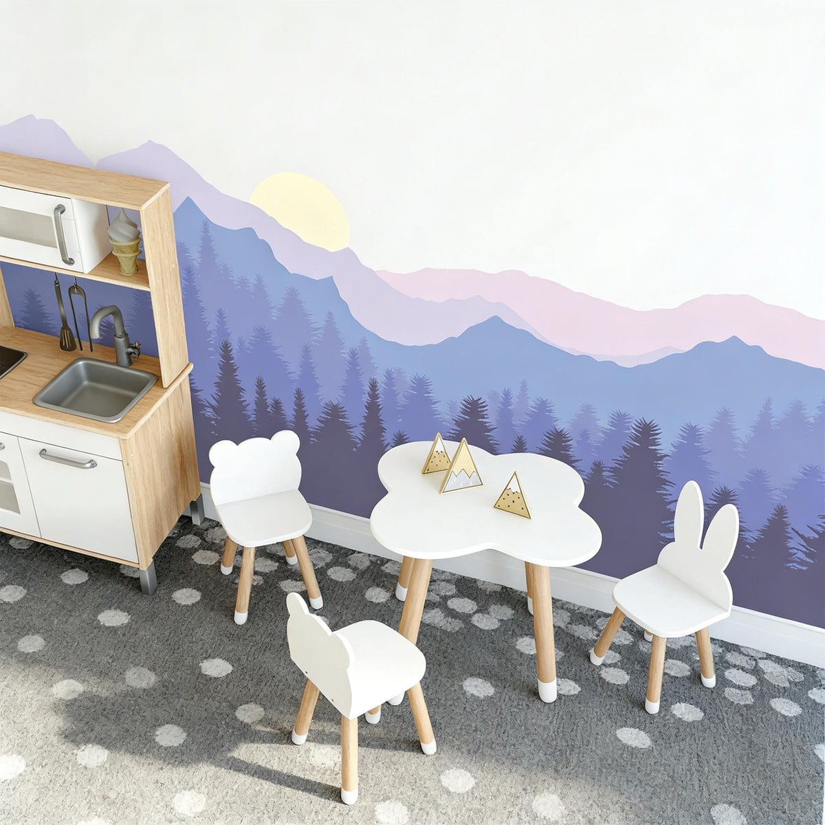 Mountain Forest Wall Mural Decal shown in a room setting