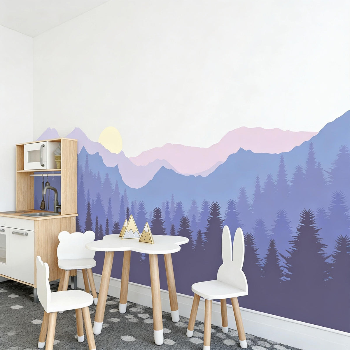 Mountain Forest Wall Mural Decal styled on a wall