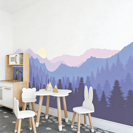Mountain Forest Wall Mural Decal styled on a wall